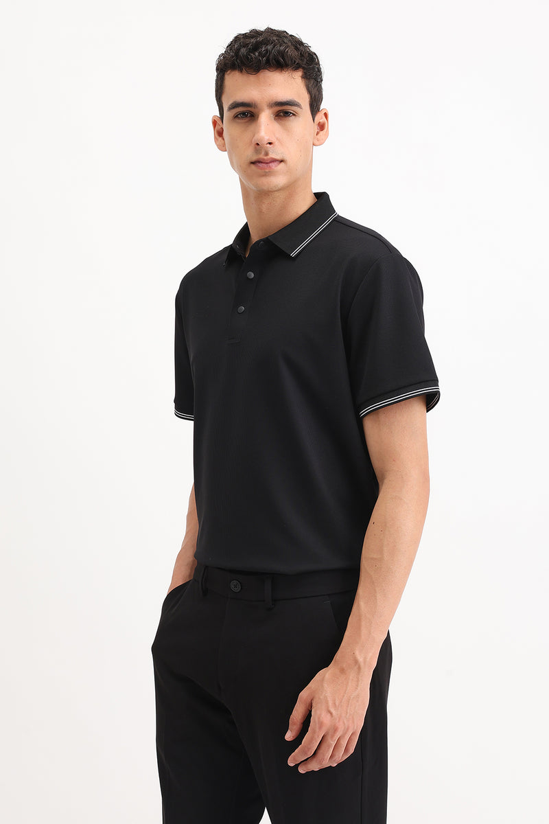 SLIM FIT CONTRAST COLLAR POLO T-SHIRT