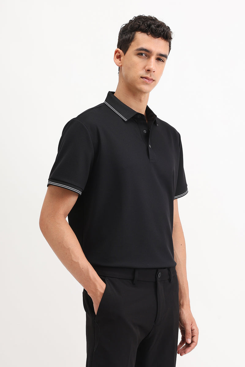 SLIM FIT CONTRAST COLLAR POLO T-SHIRT
