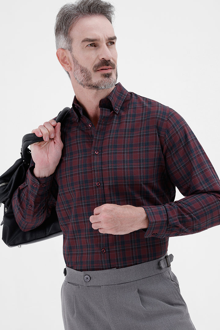 MAROON COTTON CHECK SHIRT