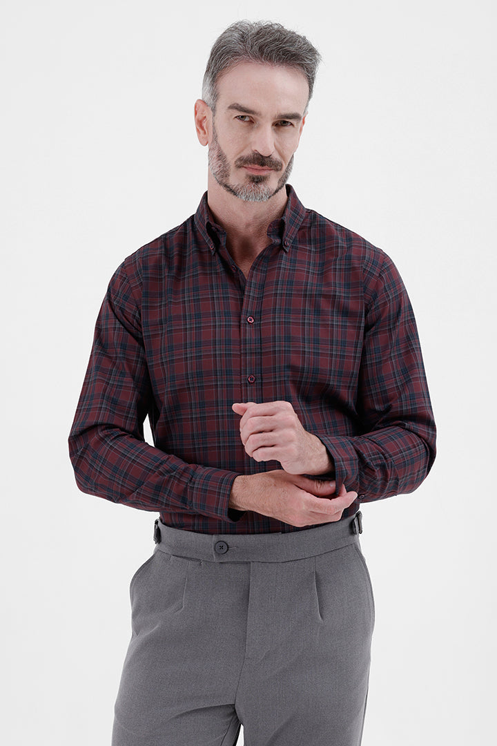 MAROON COTTON CHECK SHIRT