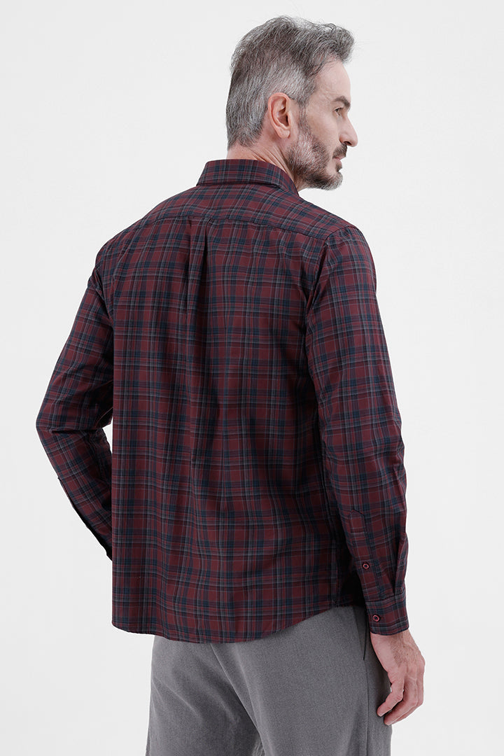 MAROON COTTON CHECK SHIRT
