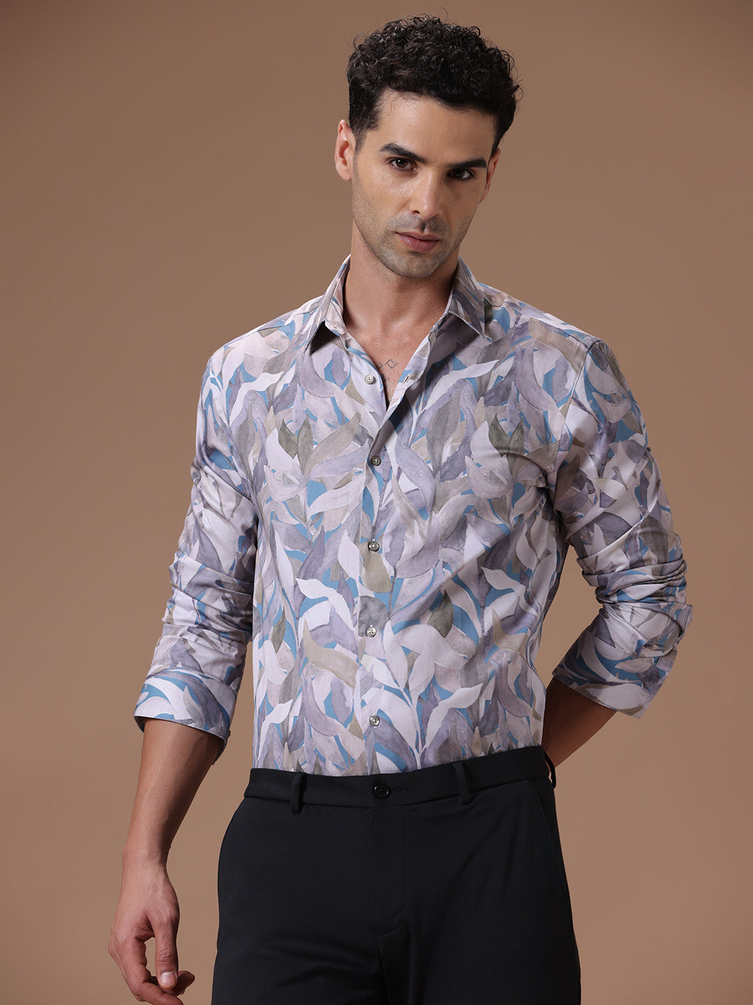 Slim fit Silver rose print Smart casual wear 100% cotton Full sleeve Shirt (RAAG)