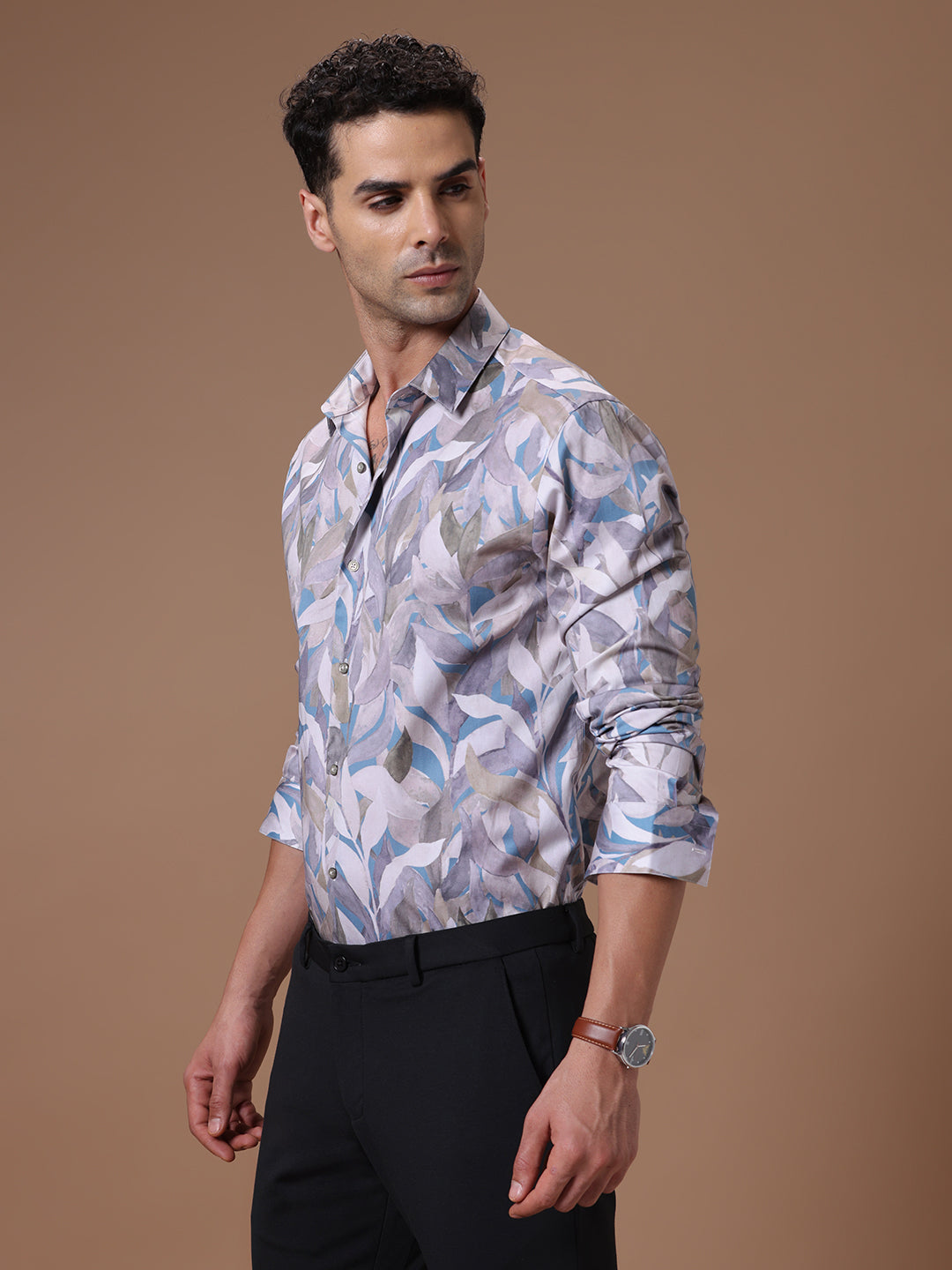 Slim fit Silver rose print Smart casual wear 100% cotton Full sleeve Shirt (RAAG)