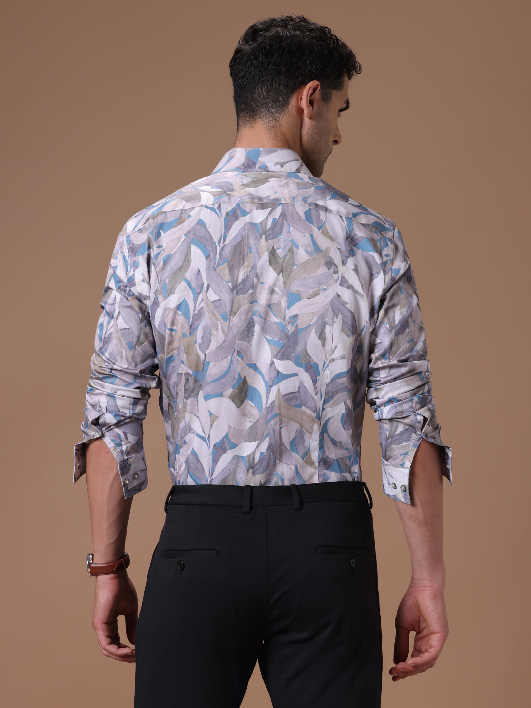 Slim fit Silver rose print Smart casual wear 100% cotton Full sleeve Shirt (RAAG)