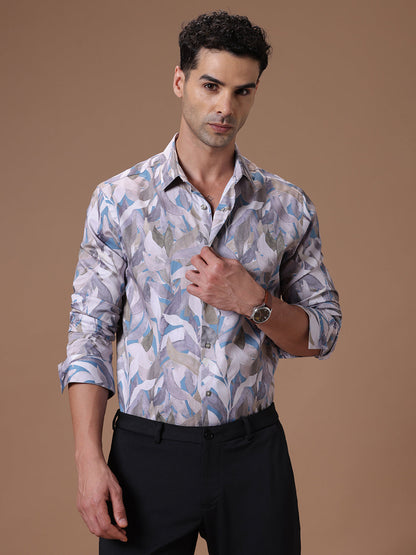 Slim fit Silver rose print Smart casual wear 100% cotton Full sleeve Shirt (RAAG)