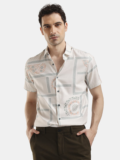 ABSTRACT PRINT CREAM SHORT SLEEVES SHIRT