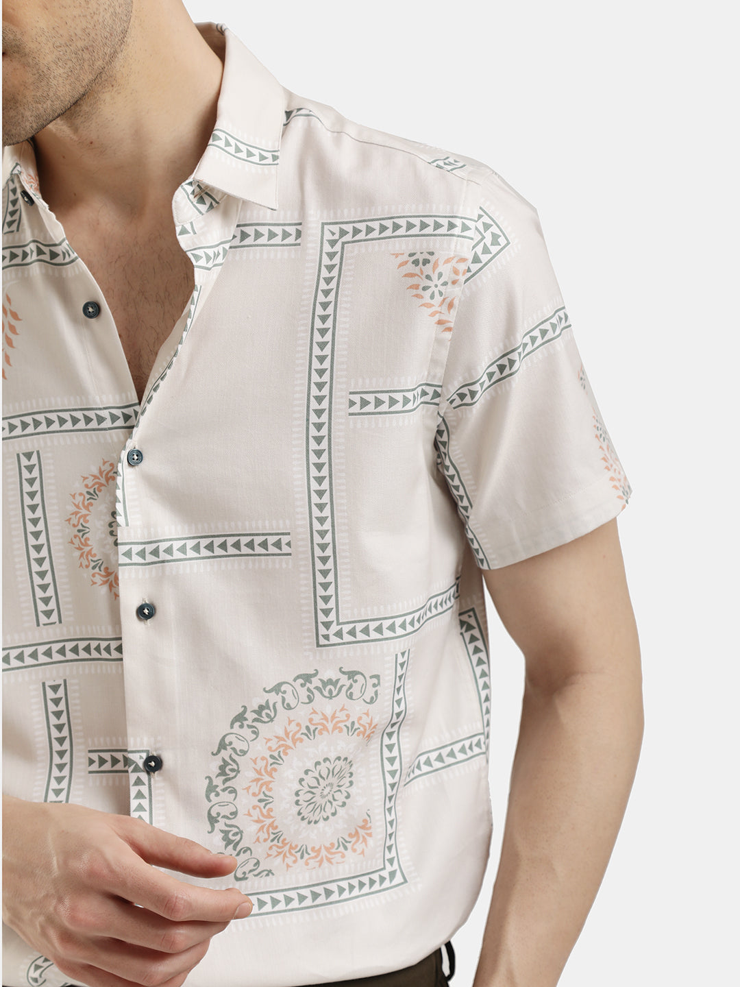 ABSTRACT PRINT CREAM SHORT SLEEVES SHIRT