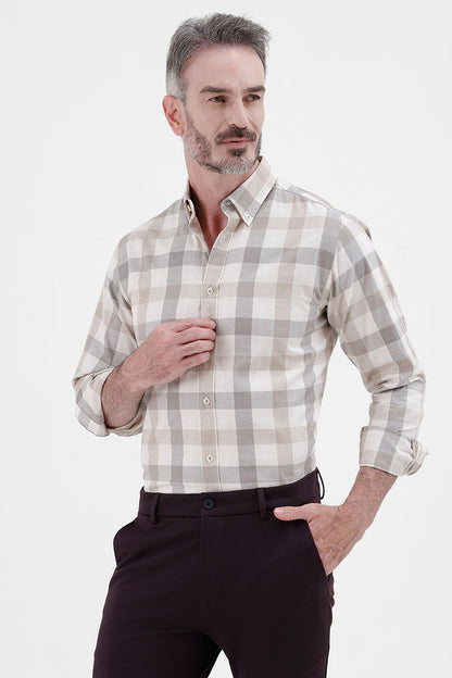 OFF WHITE BEIGE COTTON CHECK SHIRT