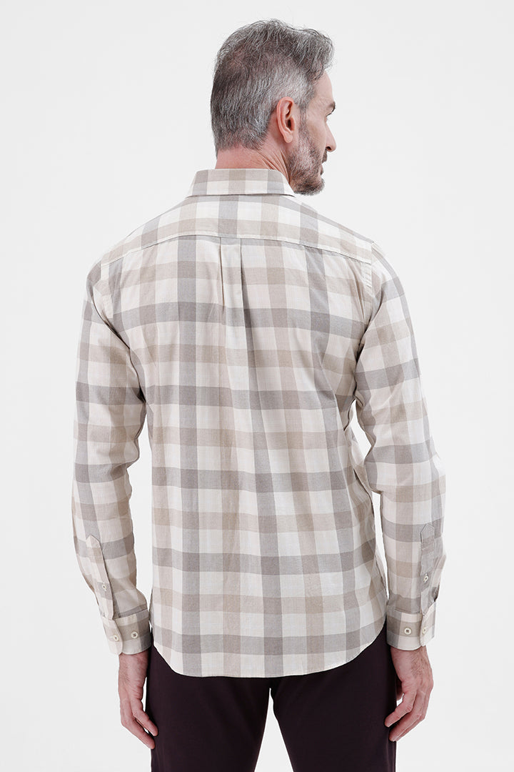 OFF WHITE BEIGE COTTON CHECK SHIRT