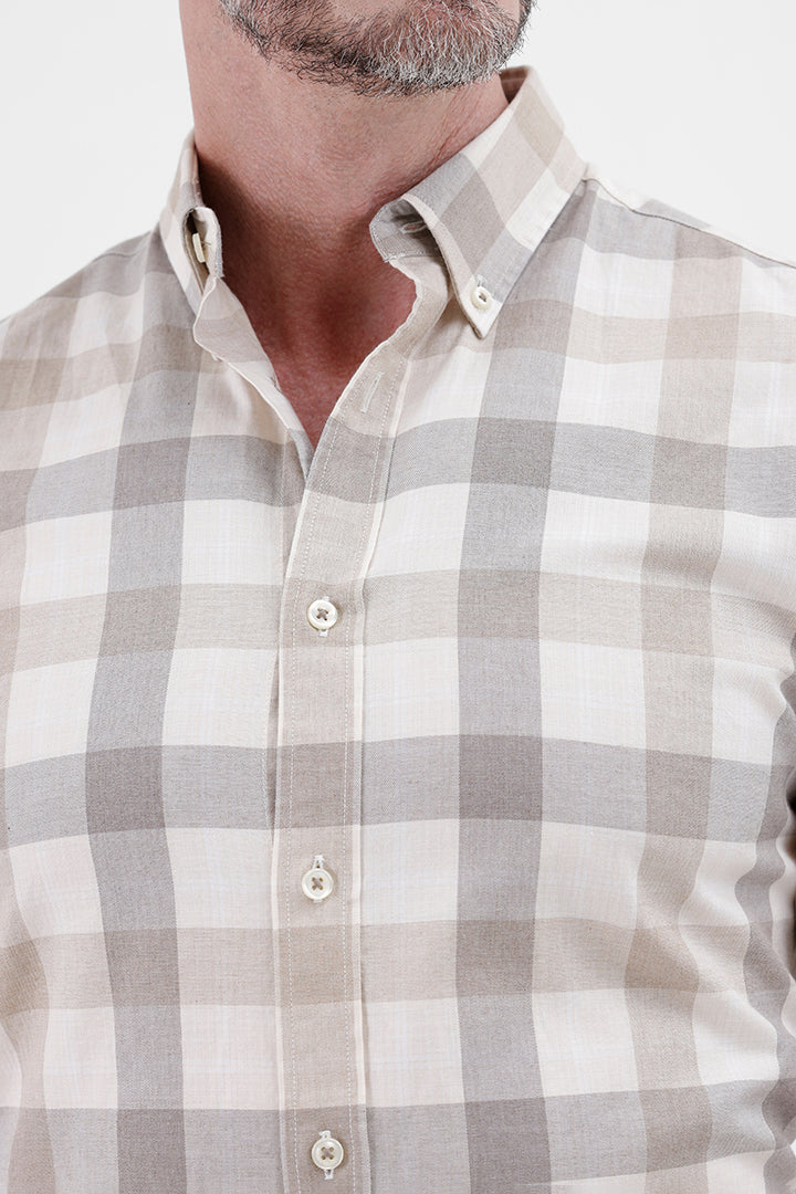 OFF WHITE BEIGE COTTON CHECK SHIRT