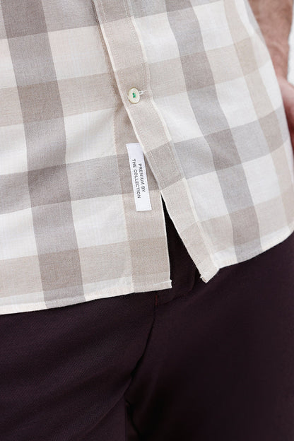 OFF WHITE BEIGE COTTON CHECK SHIRT