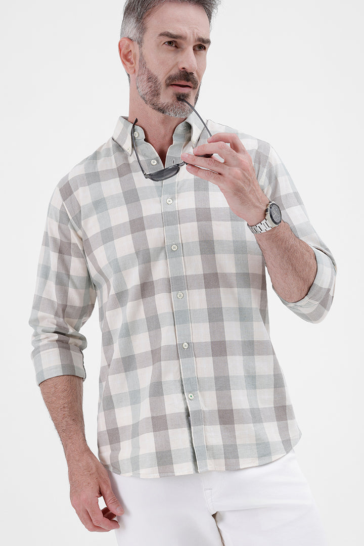 OFF WHITE GREEN COTTON CHECK SHIRT