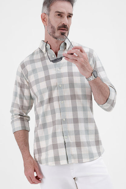 OFF WHITE GREEN COTTON CHECK SHIRT