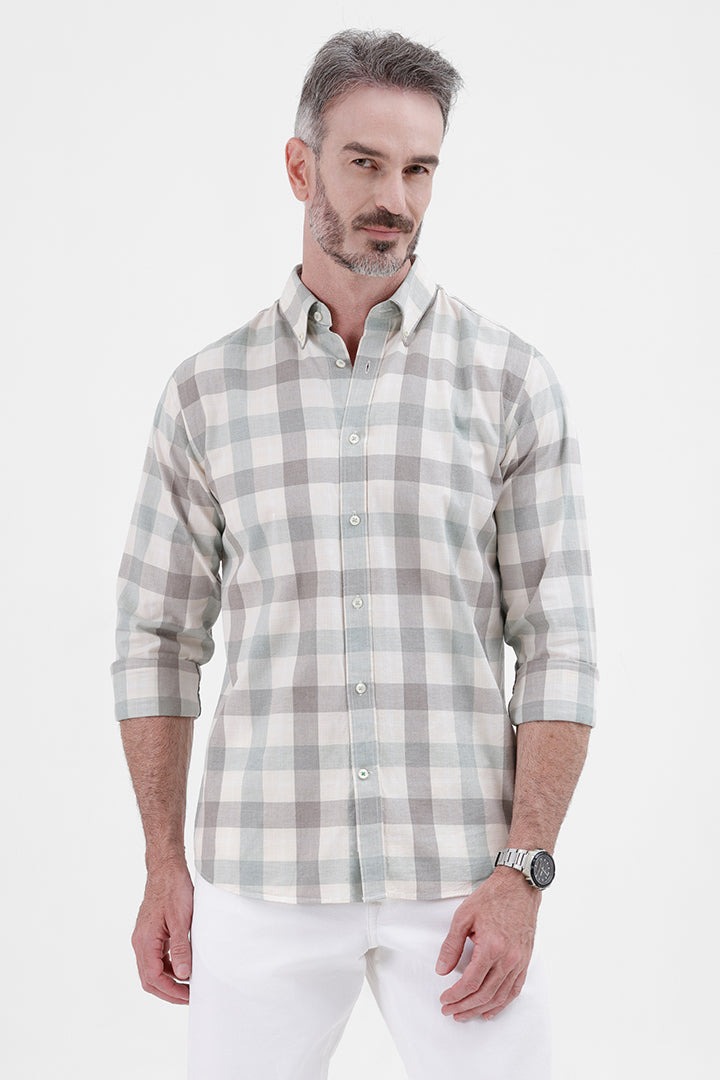 OFF WHITE GREEN COTTON CHECK SHIRT