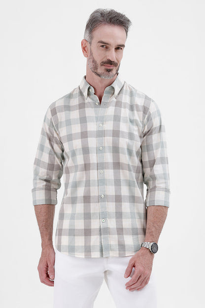 OFF WHITE GREEN COTTON CHECK SHIRT