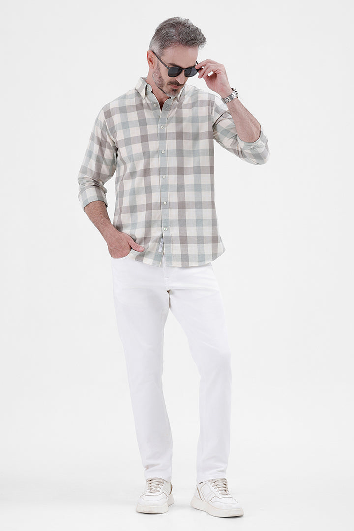 OFF WHITE GREEN COTTON CHECK SHIRT