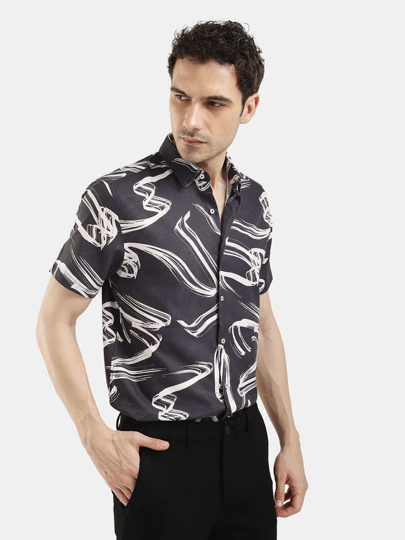 SHORT SLEEVE ABSTRACT PRINT SHIRT