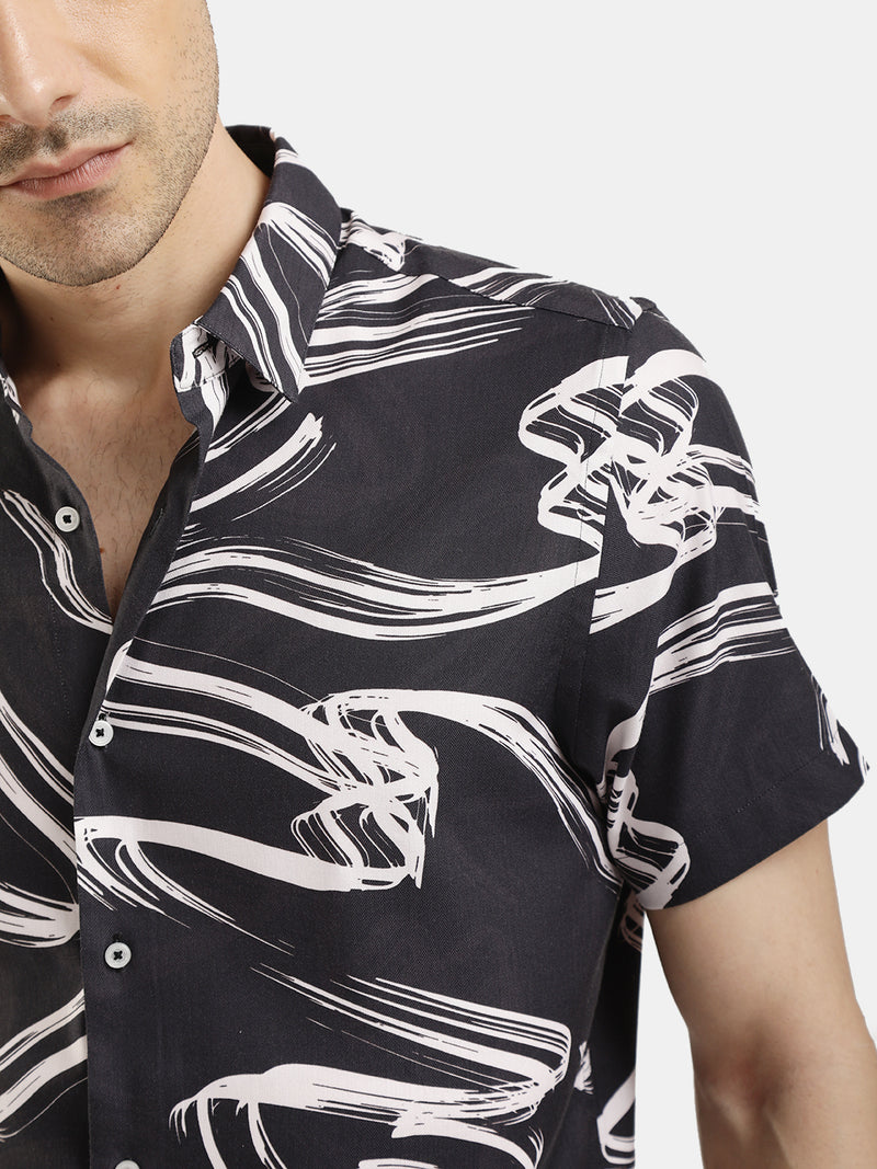 SHORT SLEEVE ABSTRACT PRINT SHIRT