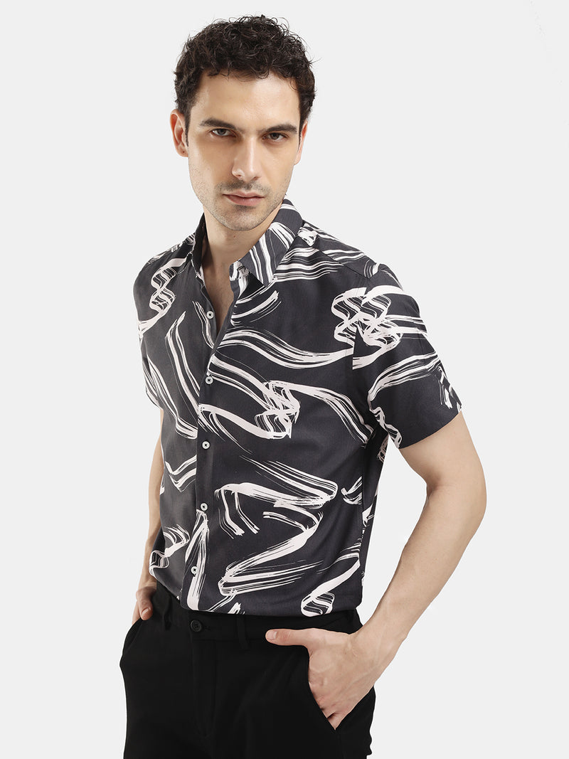 SHORT SLEEVE ABSTRACT PRINT SHIRT