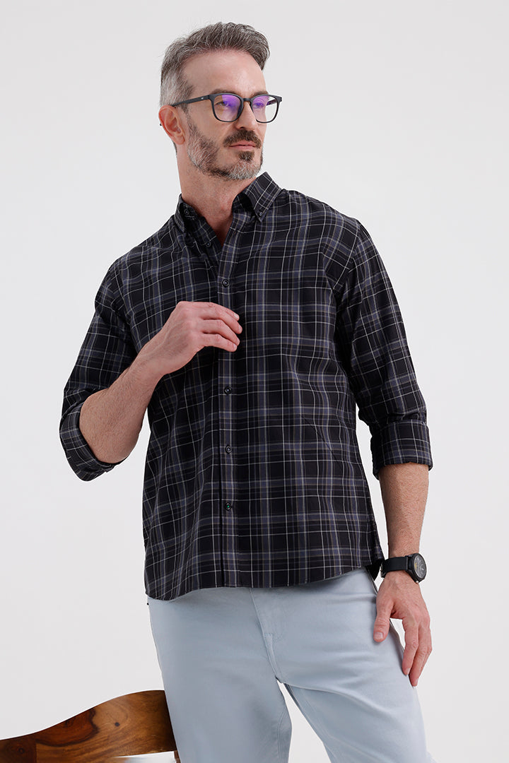 BLACK COTTON CHECK SHIRT