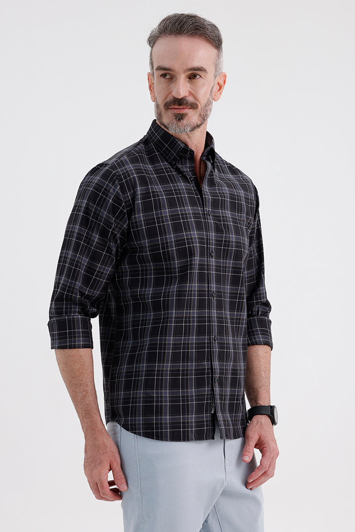 BLACK COTTON CHECK SHIRT