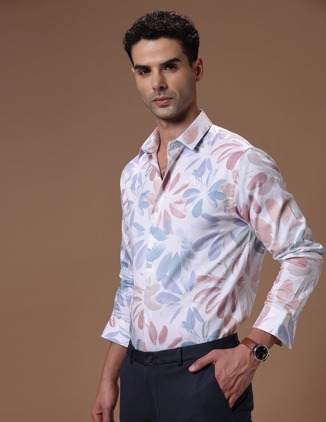 Slim fit White print Smart casual wear 100% cotton Full sleeve Shirt (SOLEE)