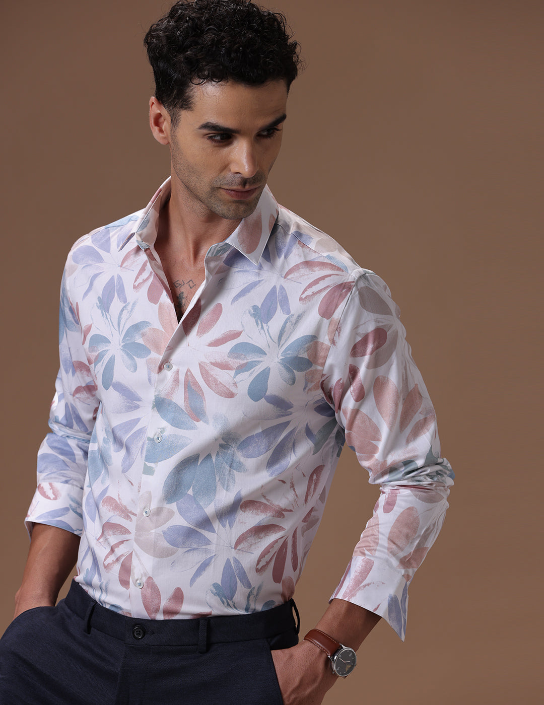 Slim fit White print Smart casual wear 100% cotton Full sleeve Shirt (SOLEE)