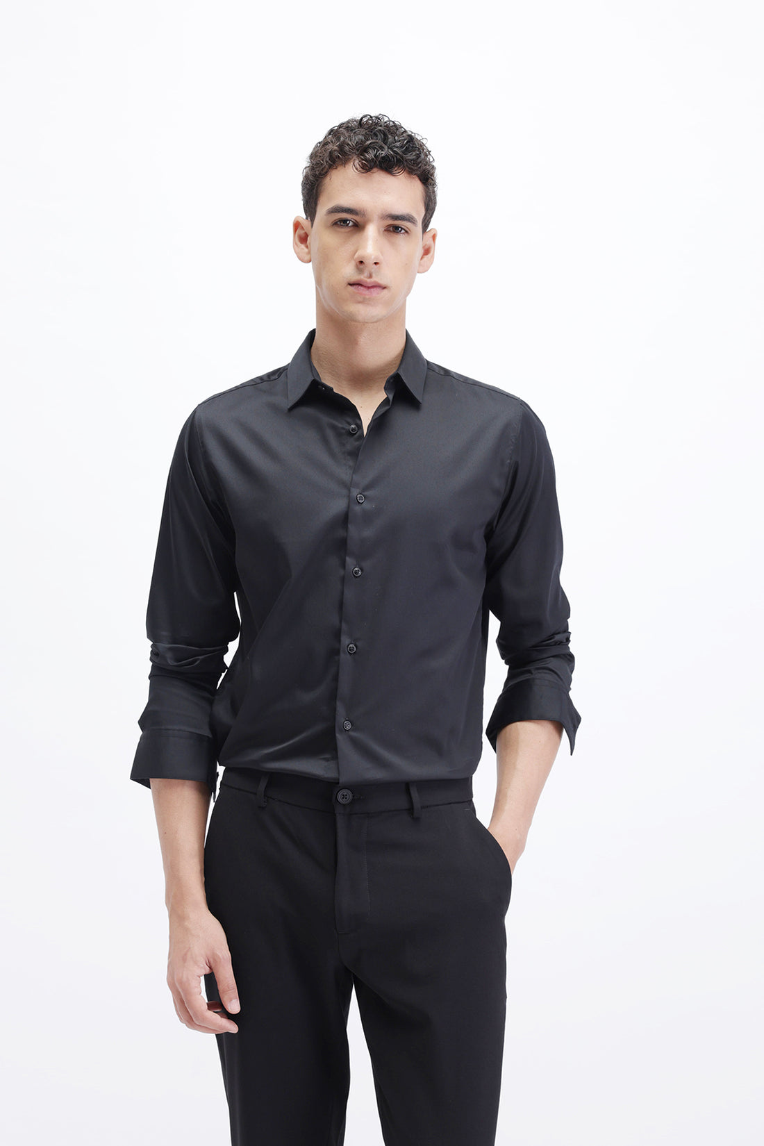 SLIM FIT SOLID COTTON SHIRT