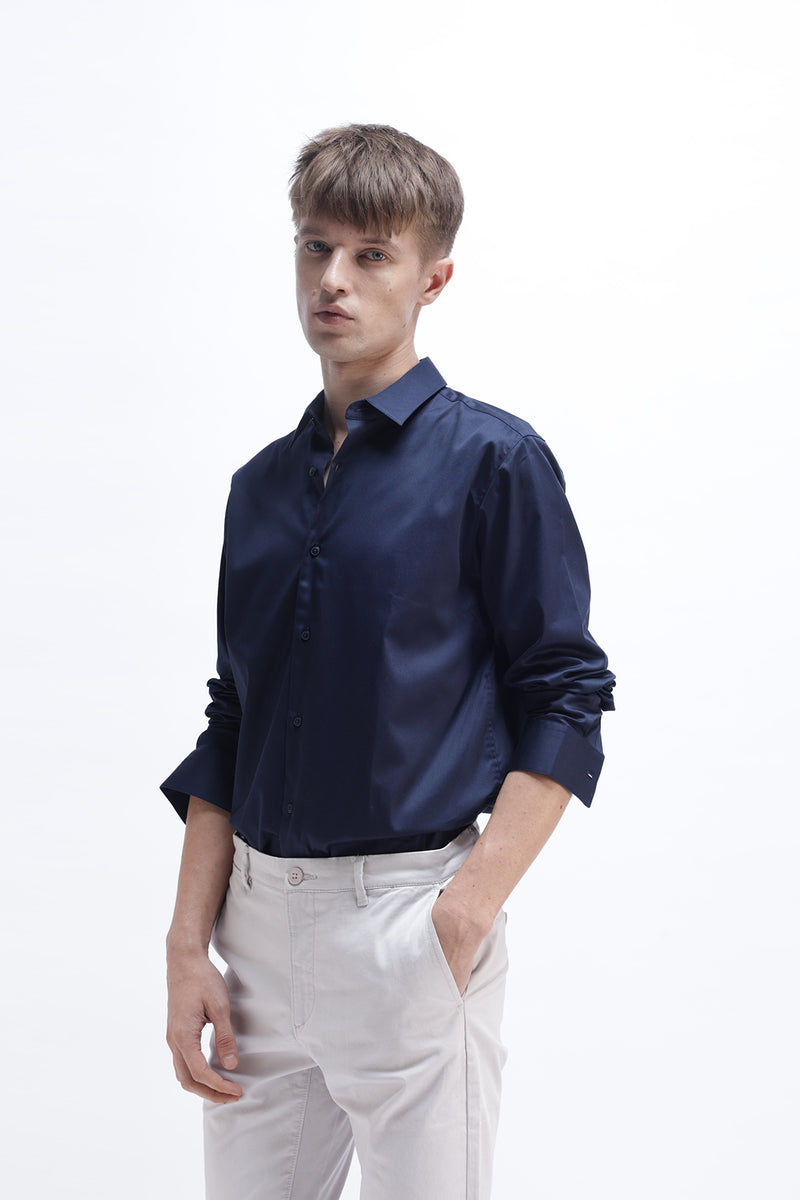 SLIM FIT SOLID COTTON SHIRT