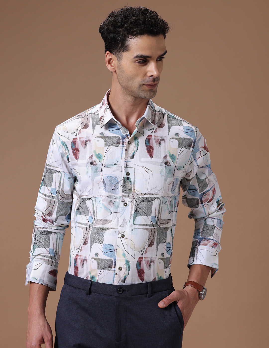 Slim fit Vanilla print Smart casual wear 100% cotton Full sleeve Shirt (SULLY)