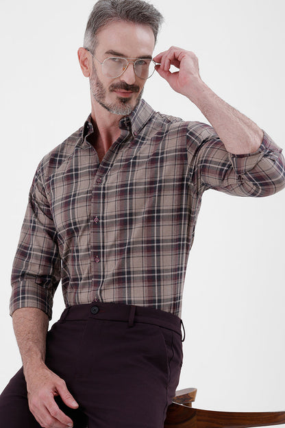 SIENNA WINE COTTON CHECK SHIRT
