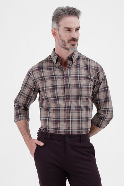SIENNA WINE COTTON CHECK SHIRT