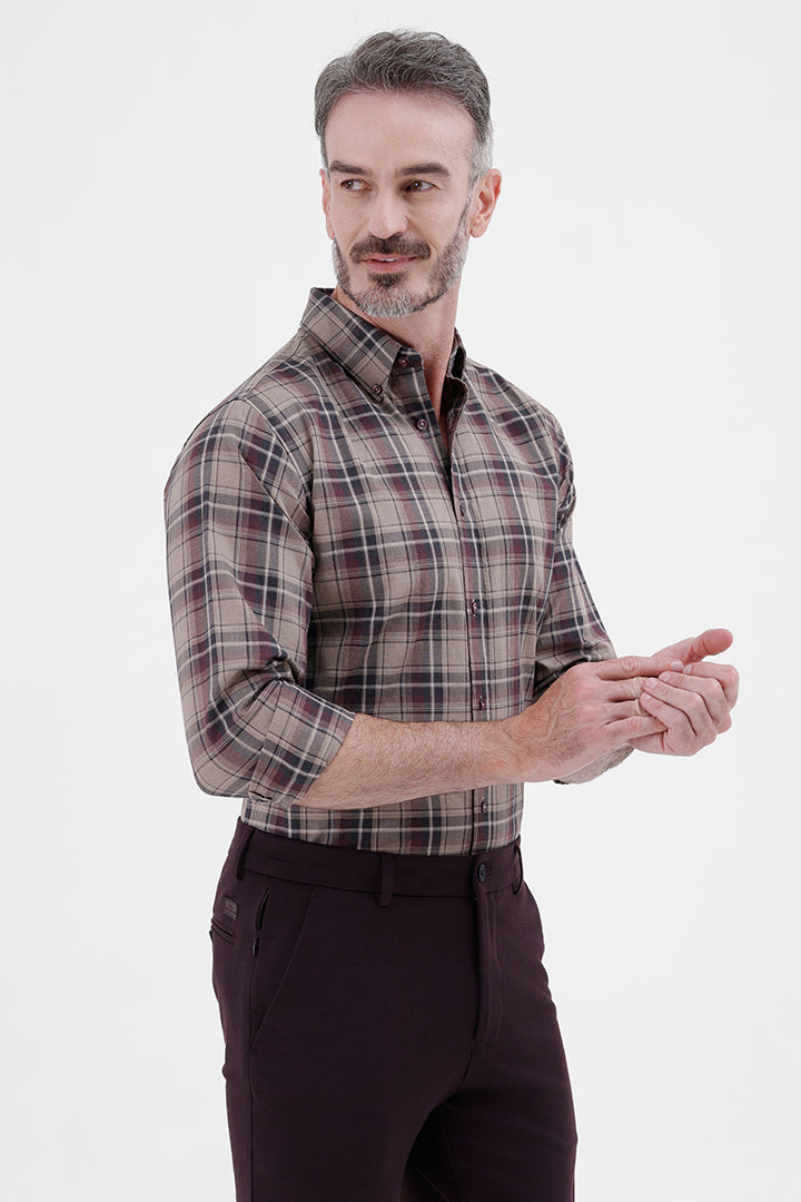 SIENNA WINE COTTON CHECK SHIRT