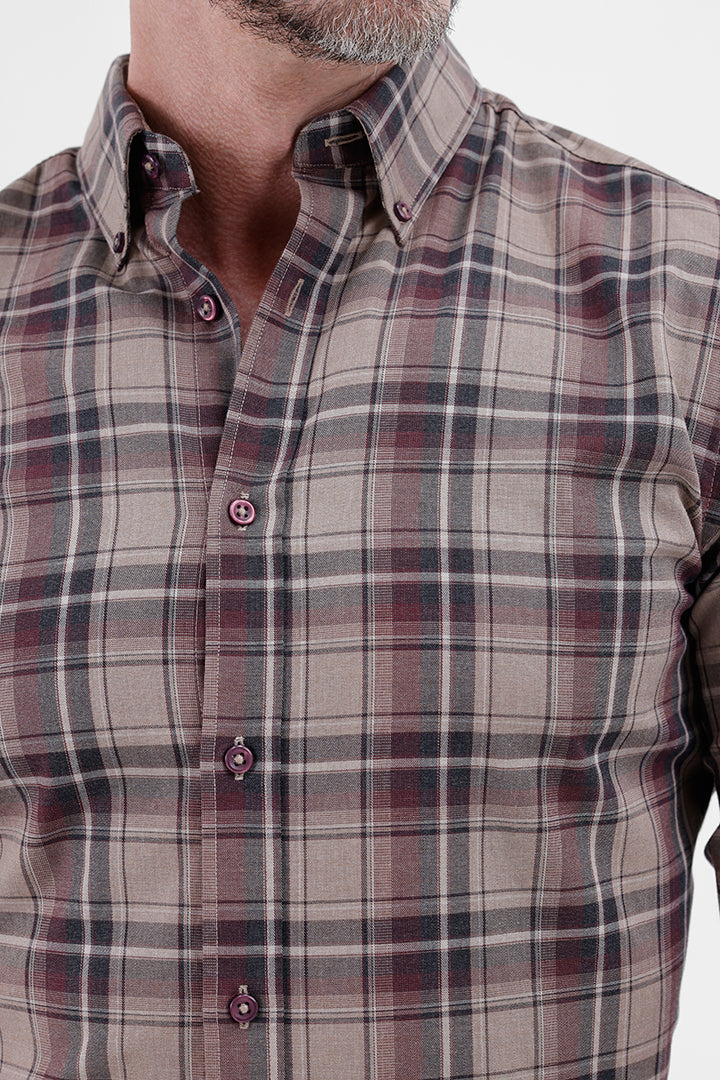SIENNA WINE COTTON CHECK SHIRT
