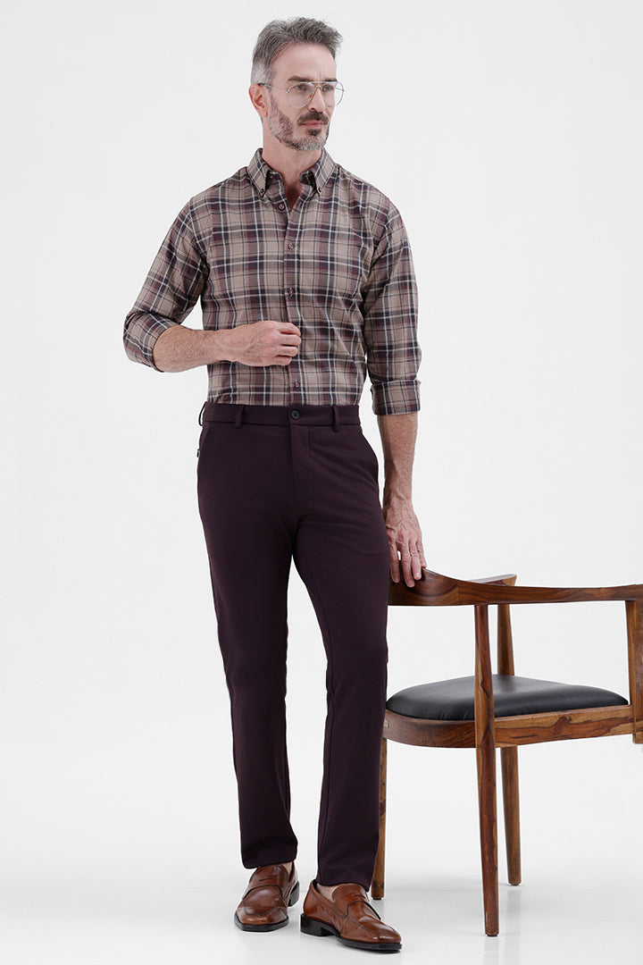 SIENNA WINE COTTON CHECK SHIRT