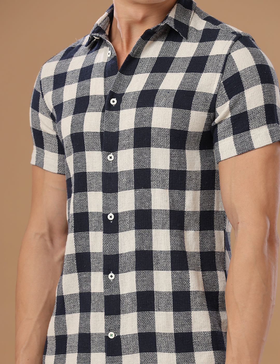 Comfort fit Cotton Checks Navy Casual Half sleeve Shirt (SEN)