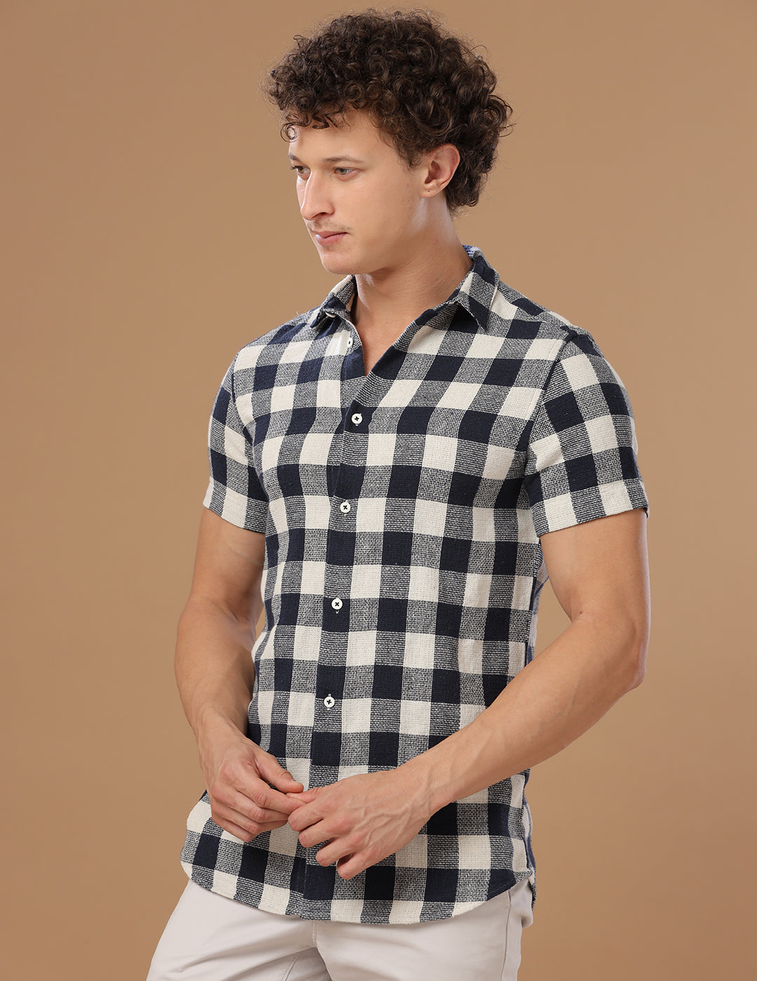 Comfort fit Cotton Checks Navy Casual Half sleeve Shirt (SEN)