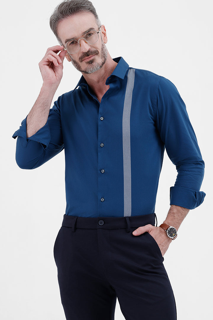 ROYAL BLUE COTTON 
PLACEMENT STRIPE SHIRT