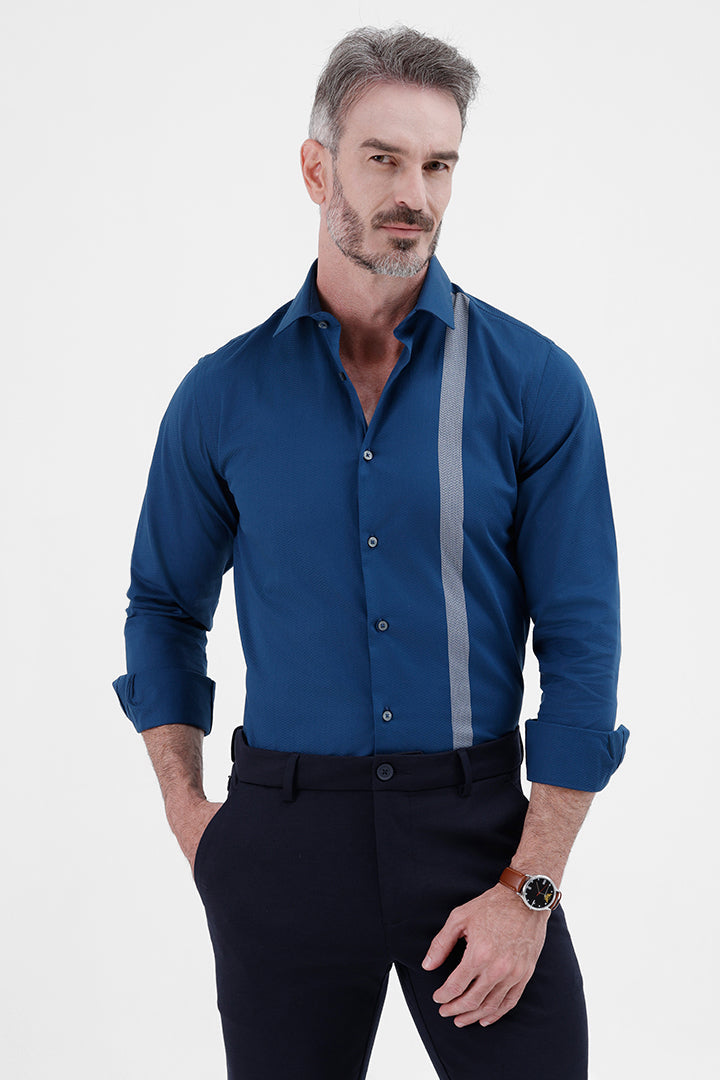 ROYAL BLUE COTTON 
PLACEMENT STRIPE SHIRT