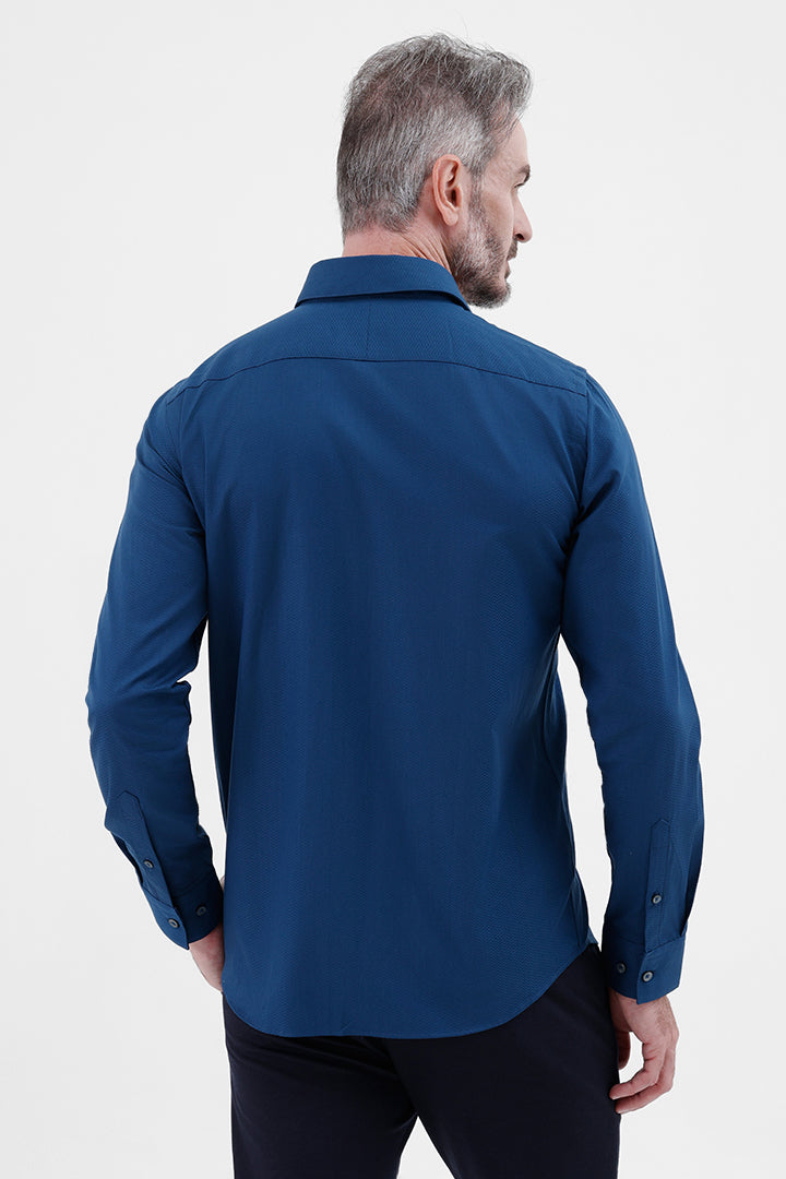 ROYAL BLUE COTTON 
PLACEMENT STRIPE SHIRT