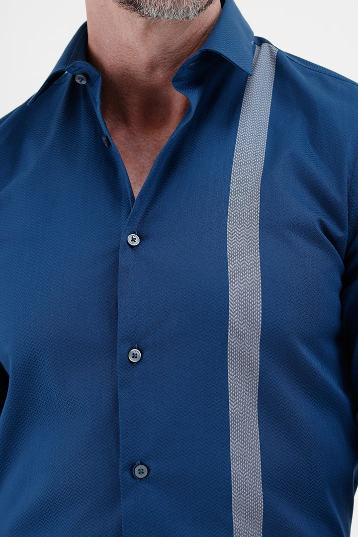 ROYAL BLUE COTTON 
PLACEMENT STRIPE SHIRT