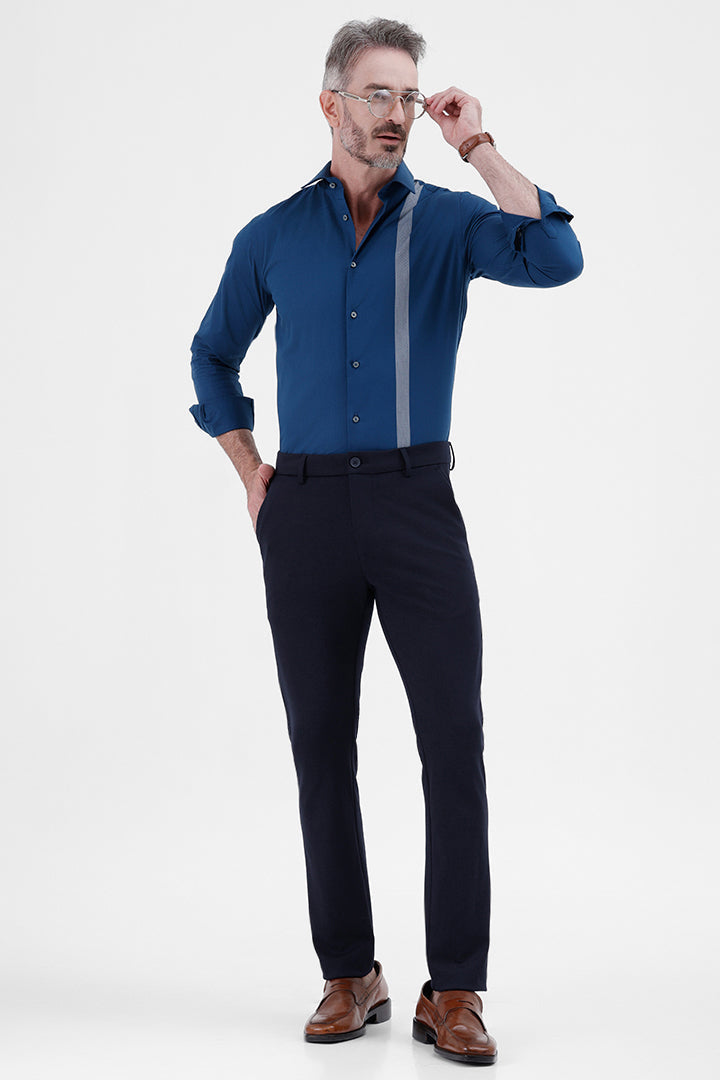 ROYAL BLUE COTTON 
PLACEMENT STRIPE SHIRT
