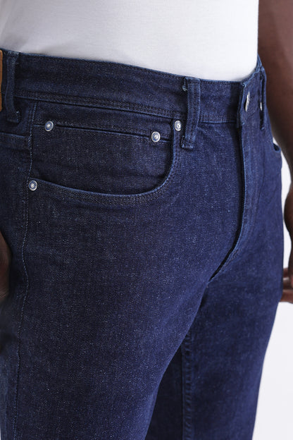 Men Slim Mid Rise Dark Blue Jeans
