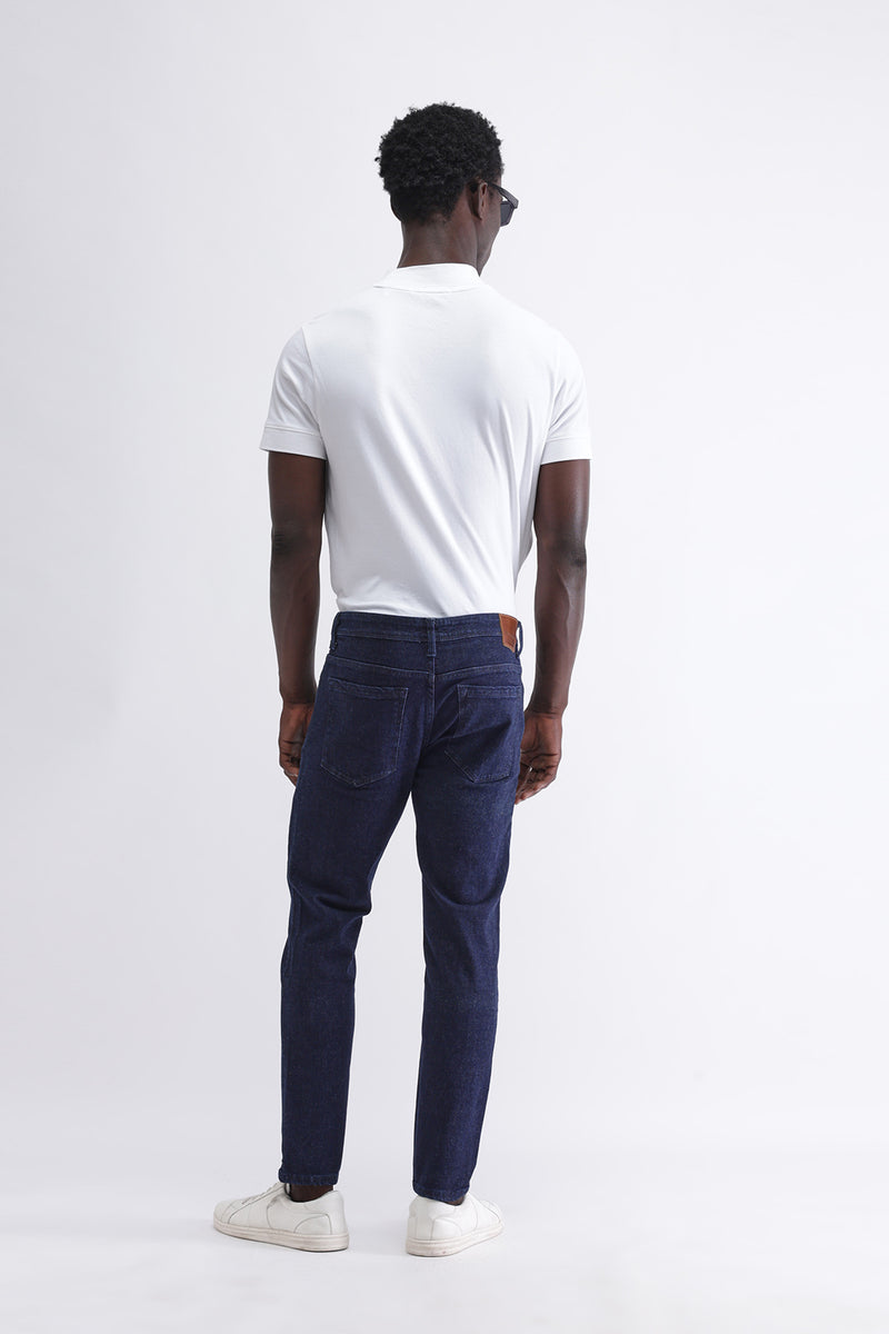 Men Slim Mid Rise Dark Blue Jeans