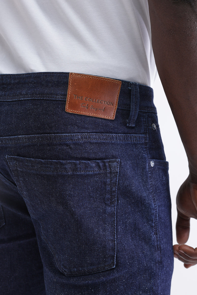 Men Slim Mid Rise Dark Blue Jeans