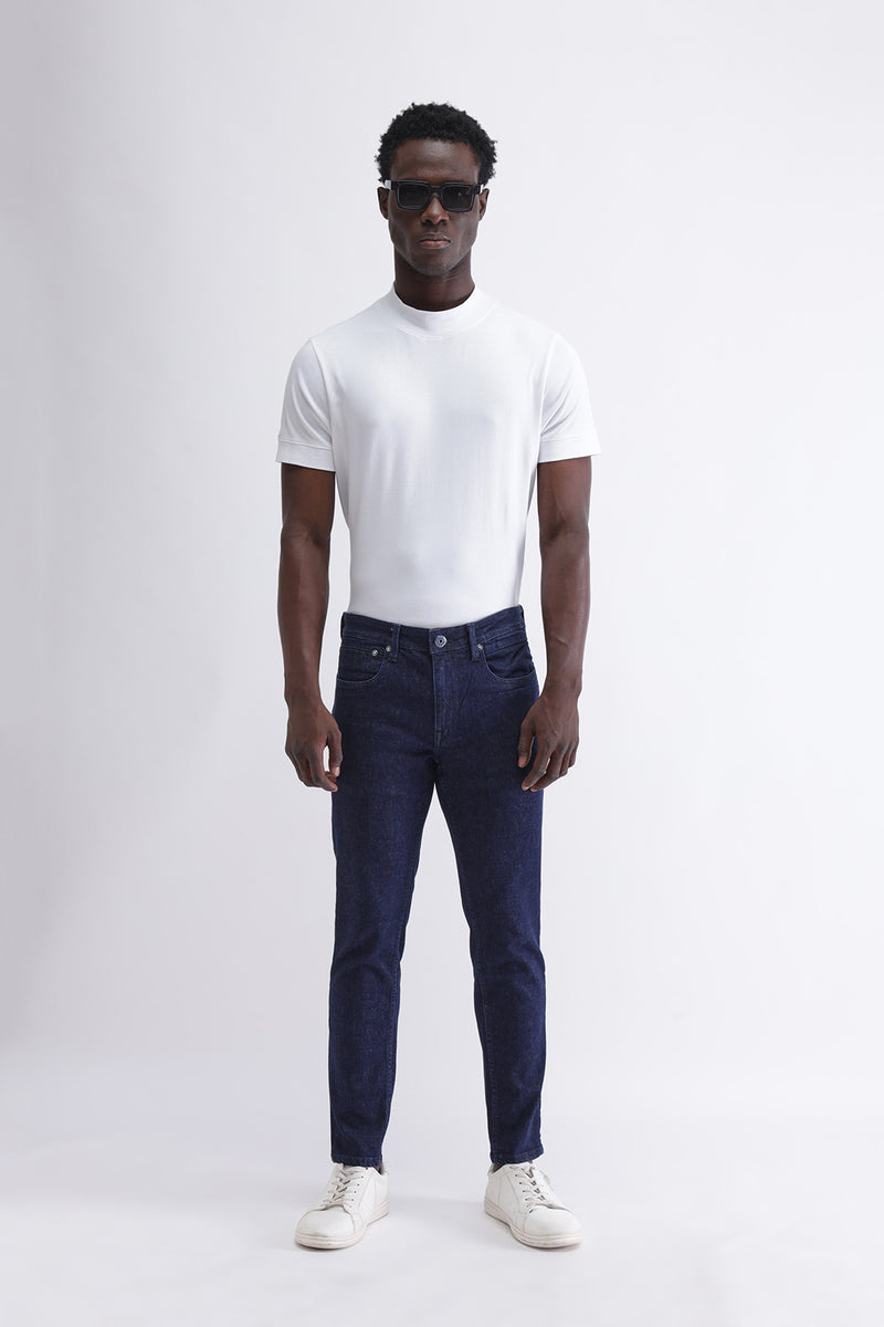 Men Slim Mid Rise Dark Blue Jeans