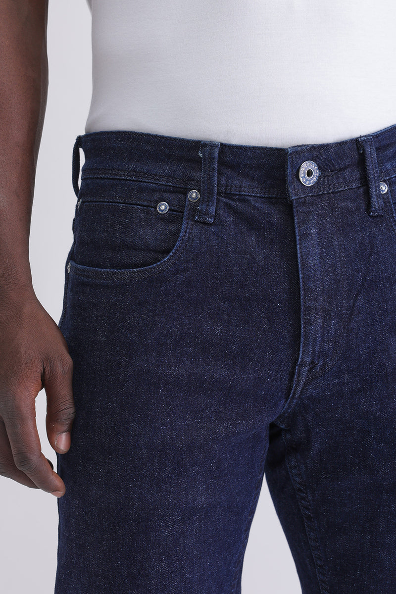 Men Slim Mid Rise Dark Blue Jeans