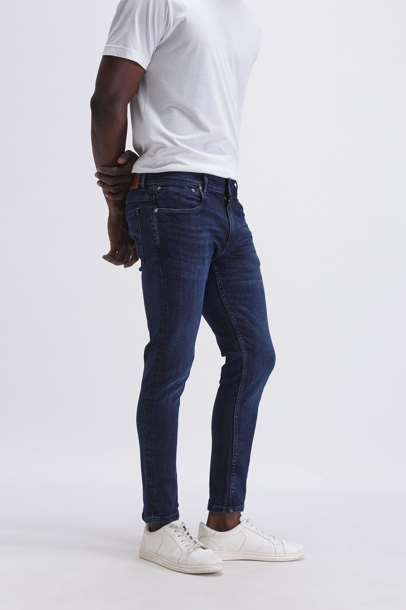 Men Slim Mid Rise Dark Blue Jeans