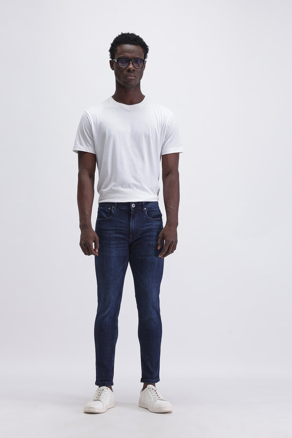 Men Slim Mid Rise Dark Blue Jeans