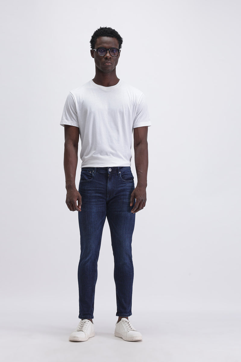 Men Slim Mid Rise Dark Blue Jeans